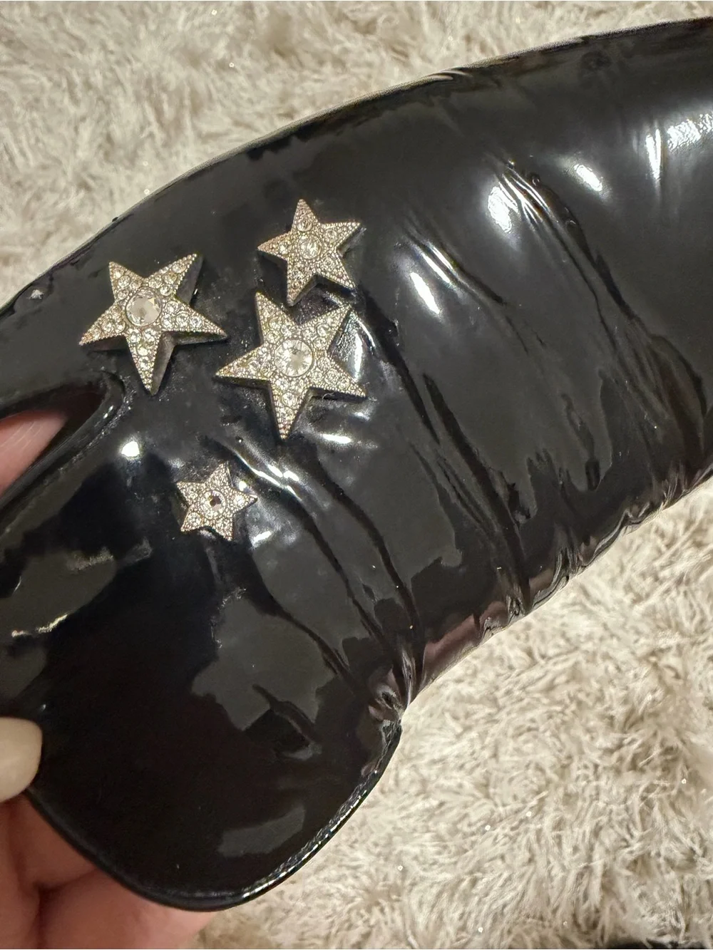 Jimmy Choo Black Patent Loafers with Silver Crystal Stars